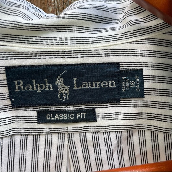 RALPH LAUREN Men’s Classic Fit Black White Stripe Long Sleeve 16 34/35 - Picture 4 of 13